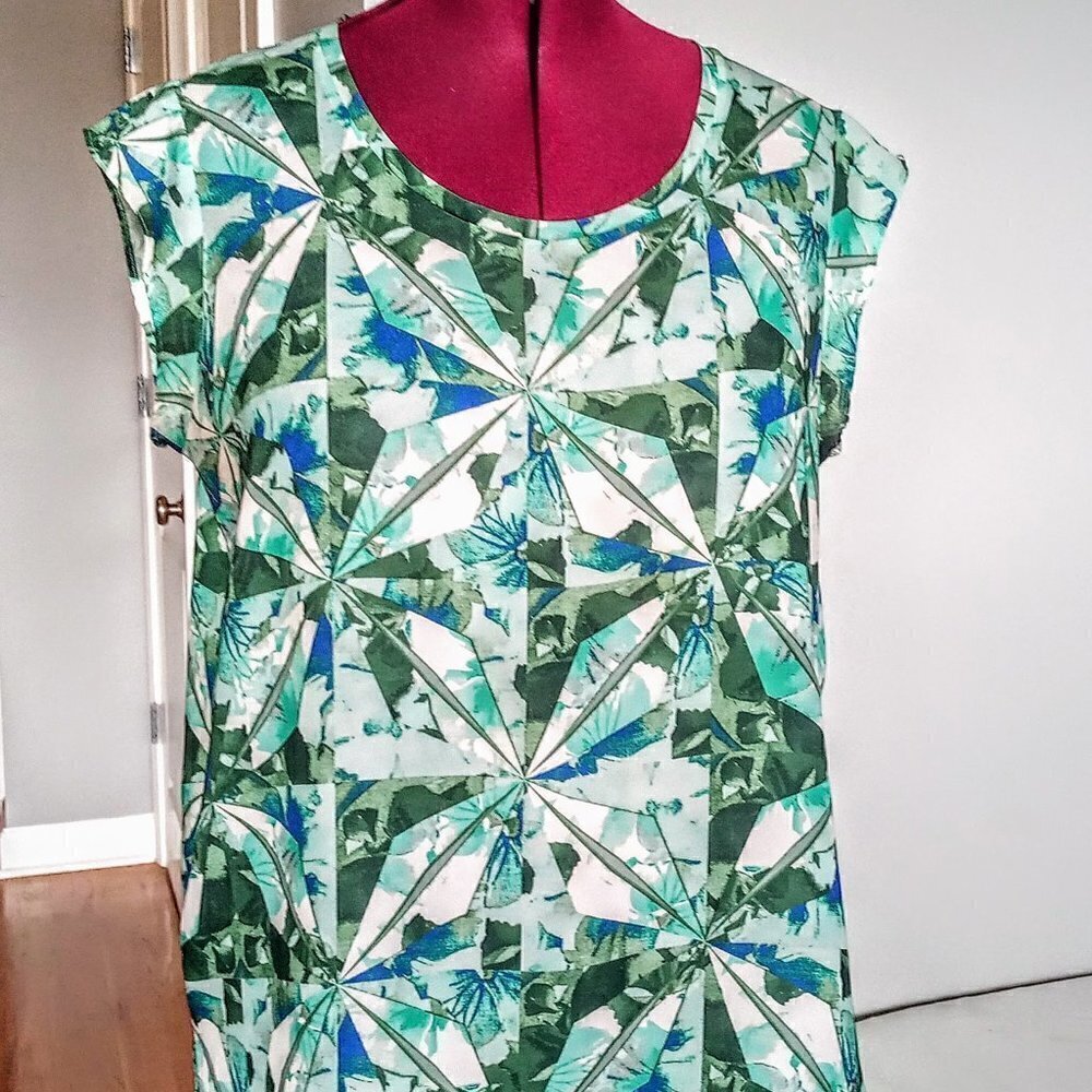 Mossimo Green & Blue Print SS Top
